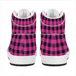 Hot Pink And Black Buffalo Check Print High Top Leather Sneakers