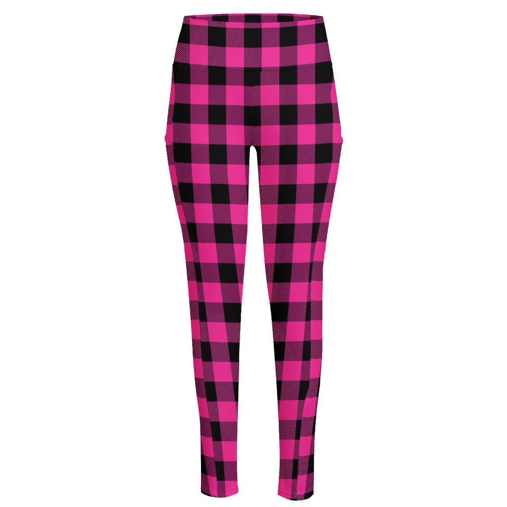 Hot Pink And Black Buffalo Check Print High-Waisted Pocket Leggings