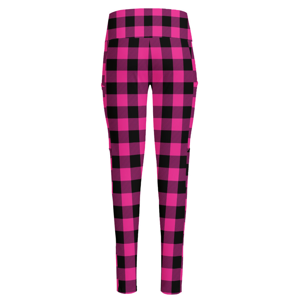 Hot Pink And Black Buffalo Check Print High-Waisted Pocket Leggings