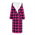 Hot Pink And Black Buffalo Check Print Hooded Bathrobe