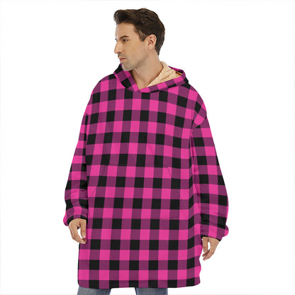 Hot Pink And Black Buffalo Check Print Hoodie Blanket