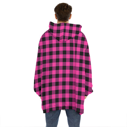 Hot Pink And Black Buffalo Check Print Hoodie Blanket