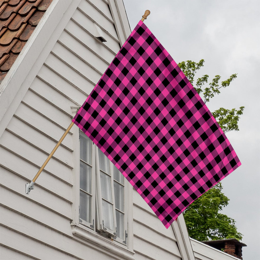 Hot Pink And Black Buffalo Check Print House Flag
