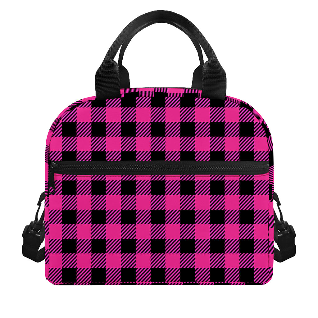 Hot Pink And Black Buffalo Check Print Insulated Lunch Bag