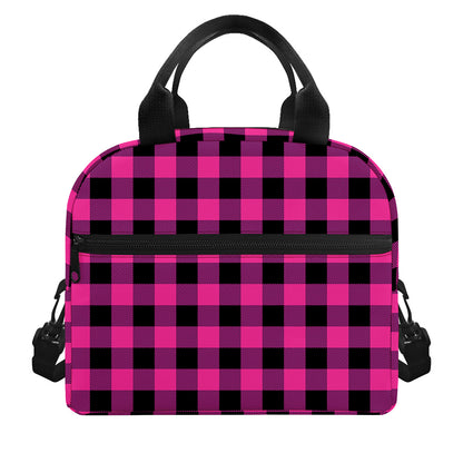 Hot Pink And Black Buffalo Check Print Insulated Lunch Bag