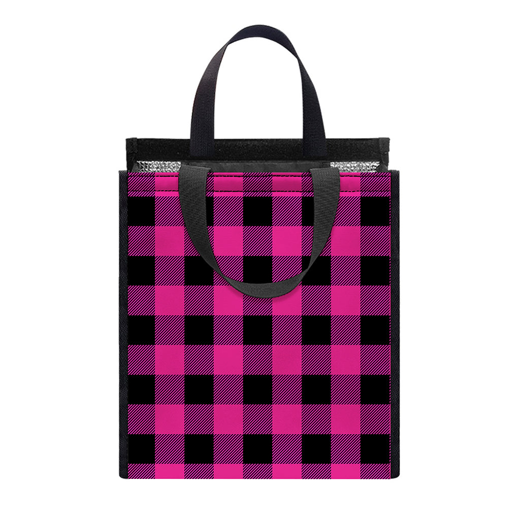 Hot Pink And Black Buffalo Check Print Insulated Lunch Tote