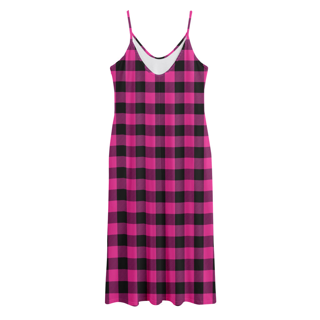 Hot Pink And Black Buffalo Check Print Jersey Midi Cami Dress