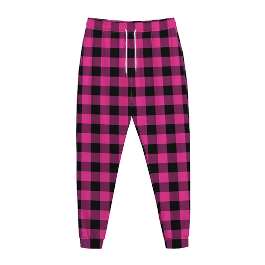 Hot Pink And Black Buffalo Check Print Jogger Pants