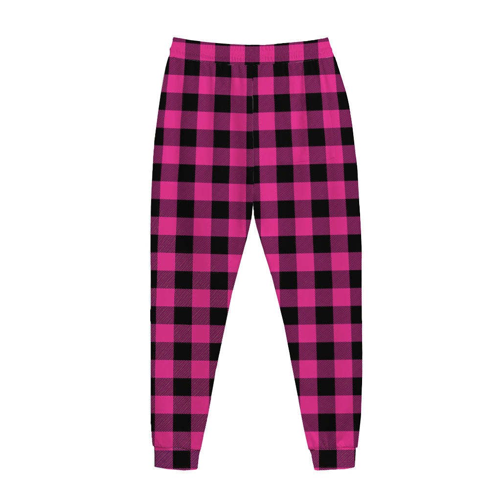 Hot Pink And Black Buffalo Check Print Jogger Pants