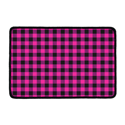 Hot Pink And Black Buffalo Check Print Kitchen Mat