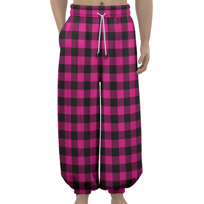 Hot Pink And Black Buffalo Check Print Lantern Pants