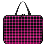 Hot Pink And Black Buffalo Check Print Laptop Sleeve With Handle