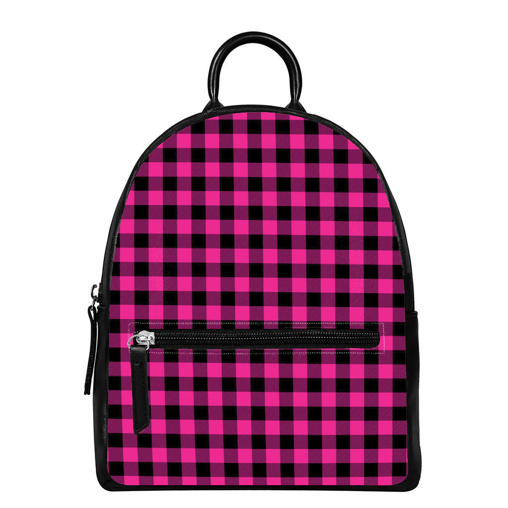 Hot Pink And Black Buffalo Check Print Leather Backpack