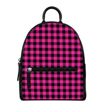 Hot Pink And Black Buffalo Check Print Leather Backpack