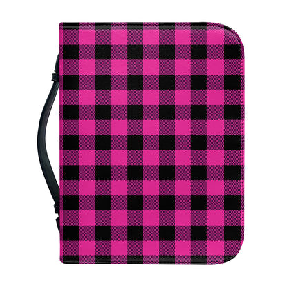 Hot Pink And Black Buffalo Check Print Leather Bible Cover