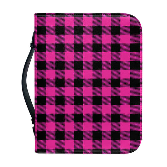 Hot Pink And Black Buffalo Check Print Leather Bible Cover