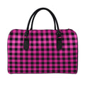 Hot Pink And Black Buffalo Check Print Leather Duffel Bag