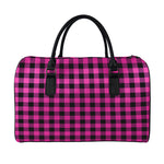 Hot Pink And Black Buffalo Check Print Leather Duffle Bag