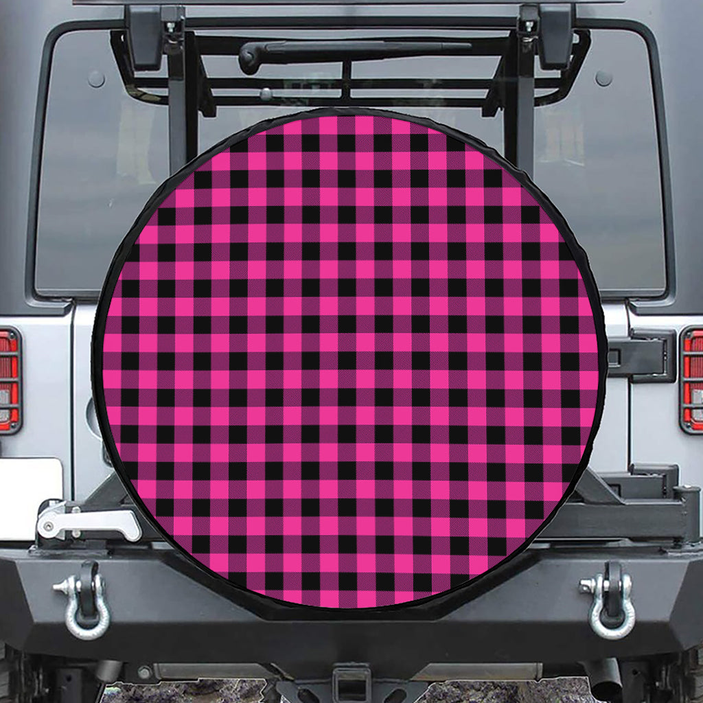 Hot Pink And Black Buffalo Check Print Leather Spare Tire Cover