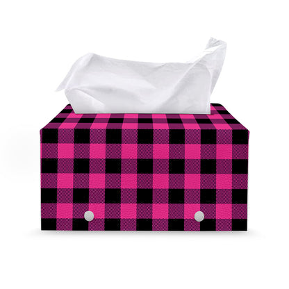 Hot Pink And Black Buffalo Check Print Leather Tissue Box Cover
