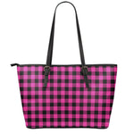 Hot Pink And Black Buffalo Check Print Leather Tote Bag