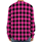 Hot Pink And Black Buffalo Check Print Long Sleeve Baseball Jersey