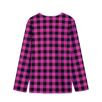Hot Pink And Black Buffalo Check Print Long Sleeve Short Coat