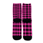 Hot Pink And Black Buffalo Check Print Long Socks