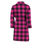 Hot Pink And Black Buffalo Check Print Men's Bathrobe