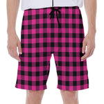Hot Pink And Black Buffalo Check Print Men's Beach Shorts