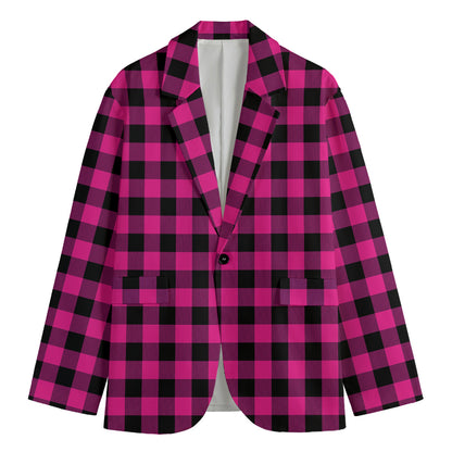 Hot Pink And Black Buffalo Check Print Men's Blazer