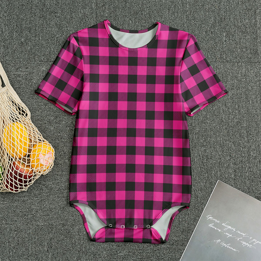 Hot Pink And Black Buffalo Check Print Men's Bodysuit