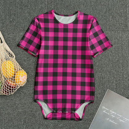 Hot Pink And Black Buffalo Check Print Men's Bodysuit