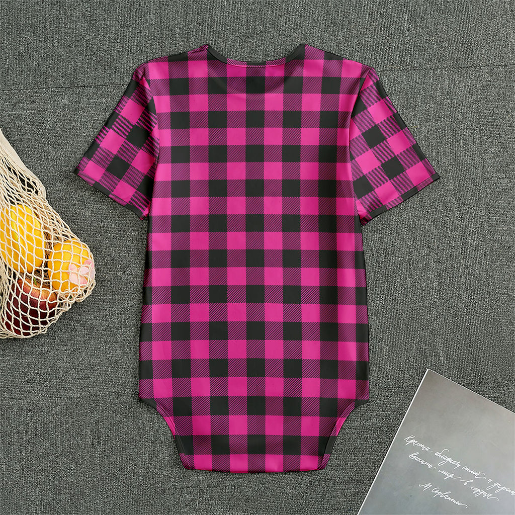 Hot Pink And Black Buffalo Check Print Men's Bodysuit