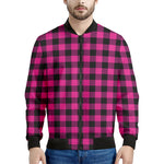 Hot Pink And Black Buffalo Check Print Men's Bomber Jacket