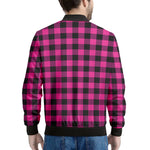 Hot Pink And Black Buffalo Check Print Men's Bomber Jacket