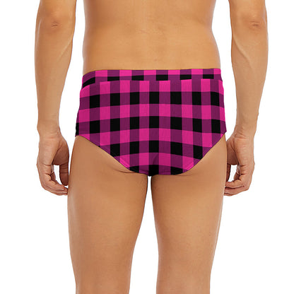 Hot Pink And Black Buffalo Check Print Men's Briefs