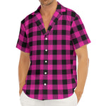 Hot Pink And Black Buffalo Check Print Men's Deep V-Neck Shirt
