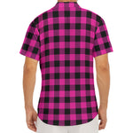 Hot Pink And Black Buffalo Check Print Men's Deep V-Neck Shirt