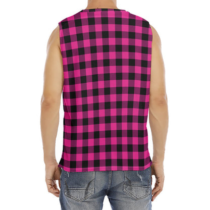 Hot Pink And Black Buffalo Check Print Men's Fitness Tank Top