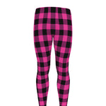 Hot Pink And Black Buffalo Check Print Men's leggings
