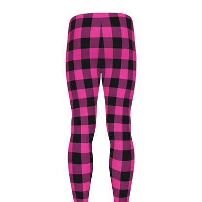 Hot Pink And Black Buffalo Check Print Men's leggings