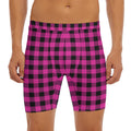 Hot Pink And Black Buffalo Check Print Men's Long Boxer Briefs