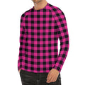 Hot Pink And Black Buffalo Check Print Men's Long Sleeve Rash Guard