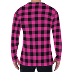 Hot Pink And Black Buffalo Check Print Men's Long Sleeve T-Shirt