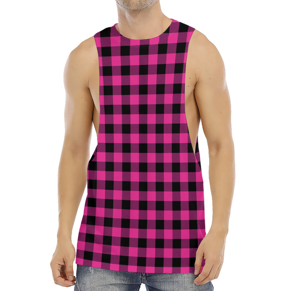 Hot Pink And Black Buffalo Check Print Men's Muscle Tank Top
