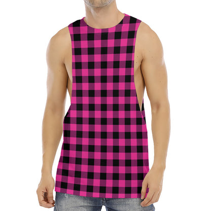 Hot Pink And Black Buffalo Check Print Men's Muscle Tank Top