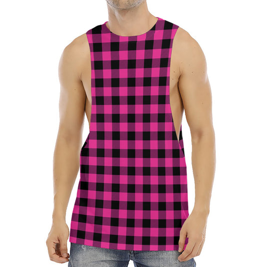 Hot Pink And Black Buffalo Check Print Men's Muscle Tank Top