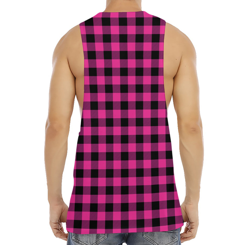 Hot Pink And Black Buffalo Check Print Men's Muscle Tank Top