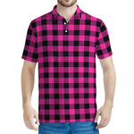 Hot Pink And Black Buffalo Check Print Men's Polo Shirt